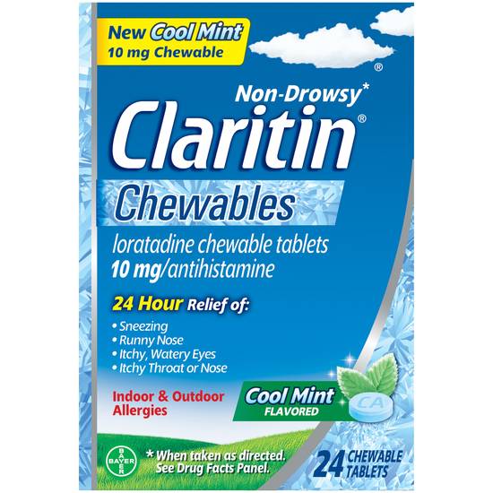 Claritin 24-Hour-Non-Drowsy Allergy Cool Mint Chewable Tablet, Antihistamine, 24 Count