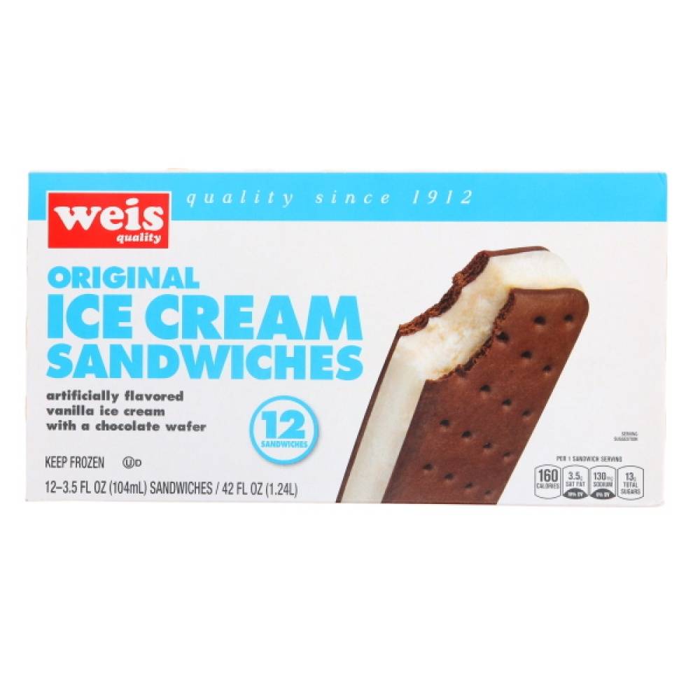 Weis Quality Original Ice Cream Sandwiches, Vanilla (3.5 fl oz, 12 ct)