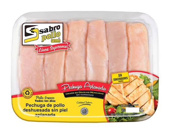 Sabropollo pechuga deshuesada sin piel y aplanada (unidad: 1 kg aprox)