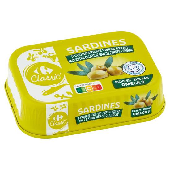 Carrefour Classic'' Sardines à l''Huile d''Olive Vierge Extra 135 g