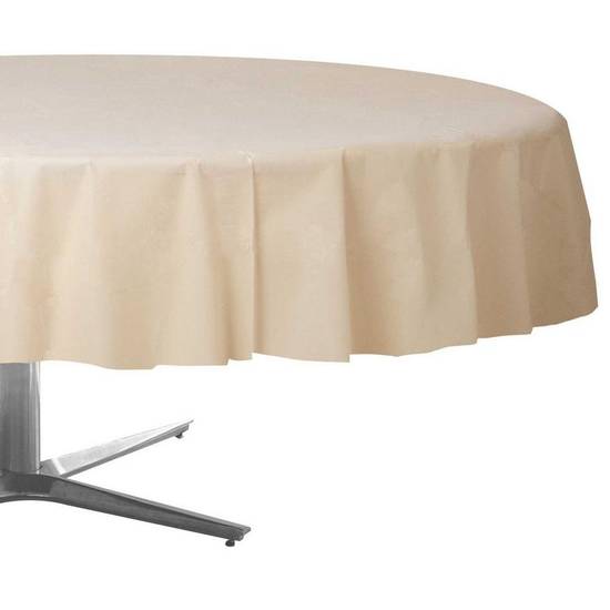 Vanilla Cream Round Plastic Table Cover, 84in