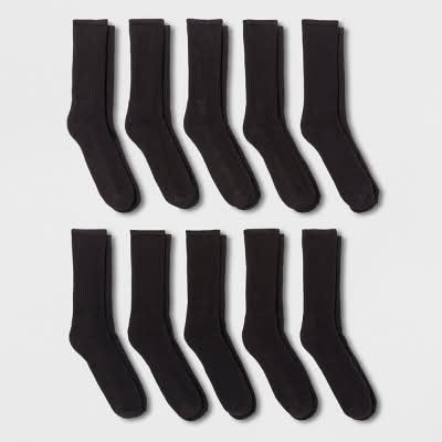 Goodfellow & Co. Athletic Crew Socks, 6-12, Black (10 pack)