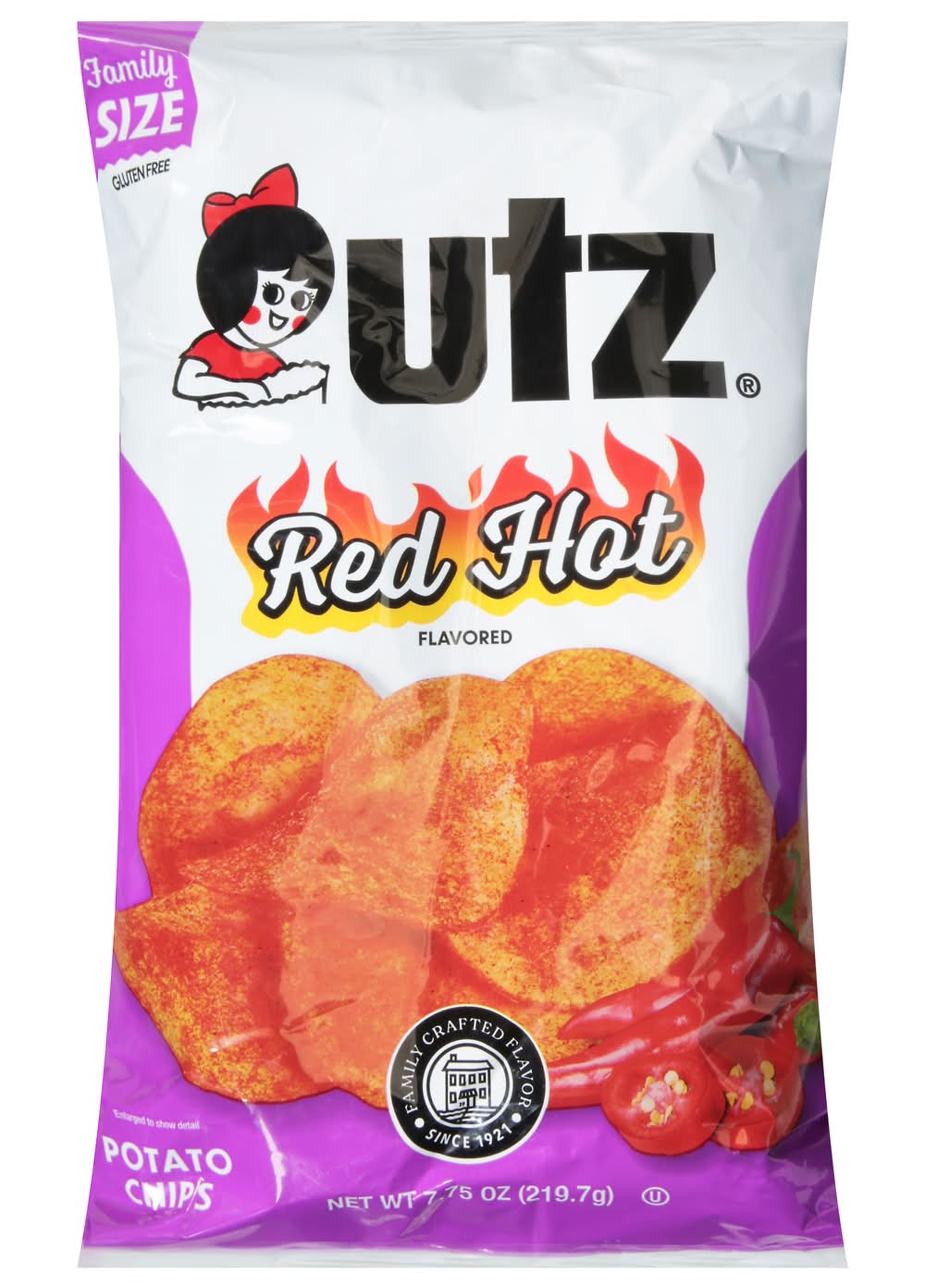 Utz Potato Chips Family Size, Red Hot (7.75 oz)