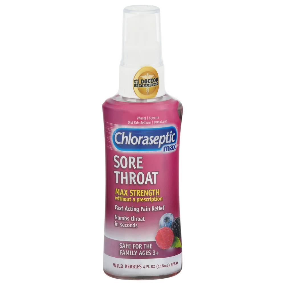 Chloraseptic Max Spray Max Strength Sore Throat, Wild Berries (4 fl oz)