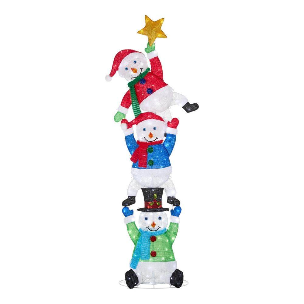 Home Accents Holiday 7 Ft. Icicle Shimmer Led Stacked Snowmen Holiday Yard Decoration