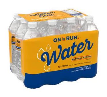On The Run Natural Spring Water 12 Pack 12X500ml