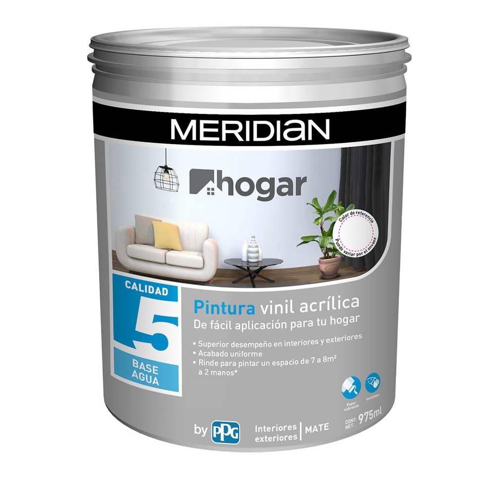 Meridian · Pintura vinil acrílica hogar mate, blanco (975 ml)