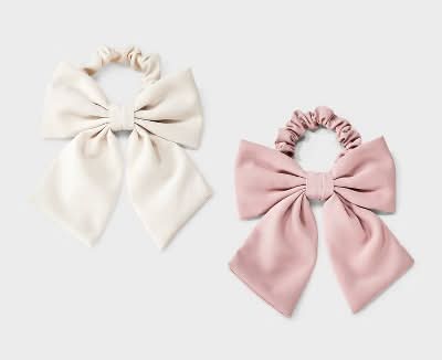 Cat & Jack Scrunchies With Full Bows, White-Peach (2 ct)