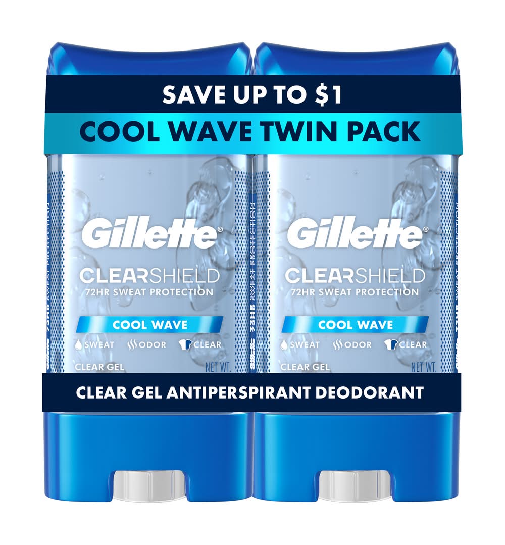 Gillette Clear Shield Sweat Protection Cool Wave Antiperspirant Clear Gel (2 x 3.8 oz)