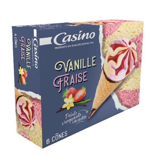 Casino Cônes glacés - Vanille fraise - Pointe croquante cacaotée - x6 - 423g