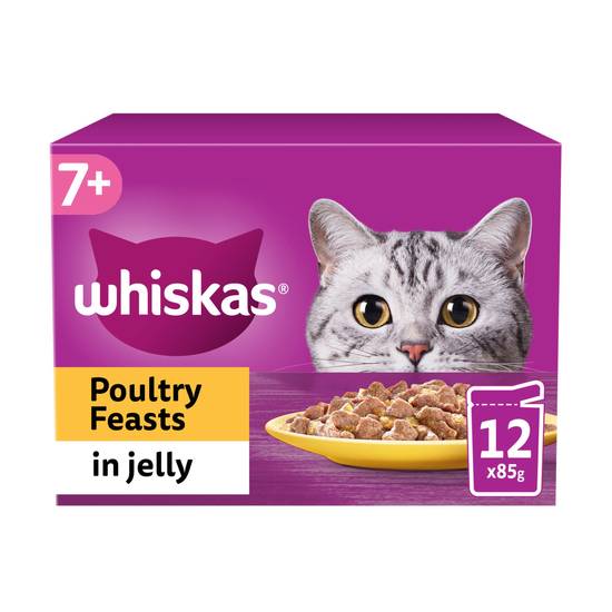 Whiskas 7+ Poultry Feasts Senior Wet Cat Food Pouches in Jelly 12x85g
