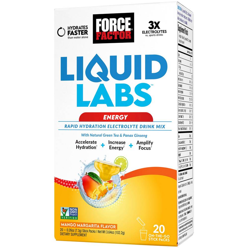 Liquid Labs Energy - Rapid Hydration Electrolyte Drink Mix - Mango Margarita (20 On The Go Packs)