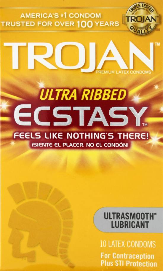 Trojan Ecstasy Ultra Ribbed Lubricated Latex Condoms (10 ct)