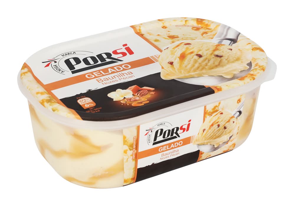 PorSi - Gelado baunilha/nozes pécan, embalagem de 900 ml
