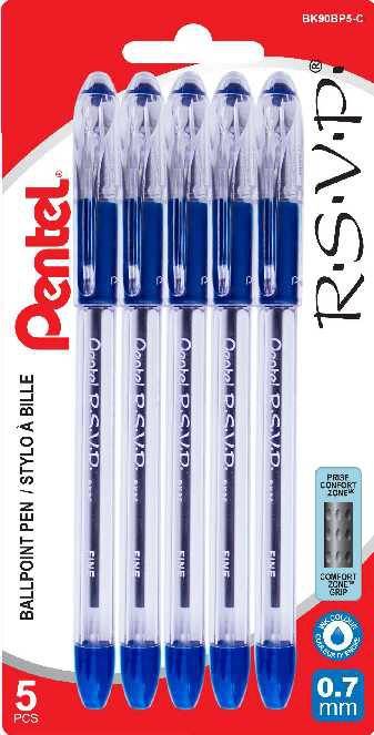 Pentel R.s.v.p. Ballpoint Stick Pen, 0.7mm, Blue (5/pack)