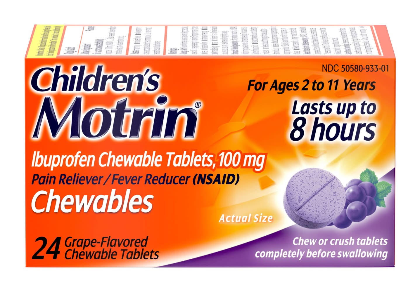 Motrin Ibuprofen Chewable Tablets 100 mg, Grape (24 ct)