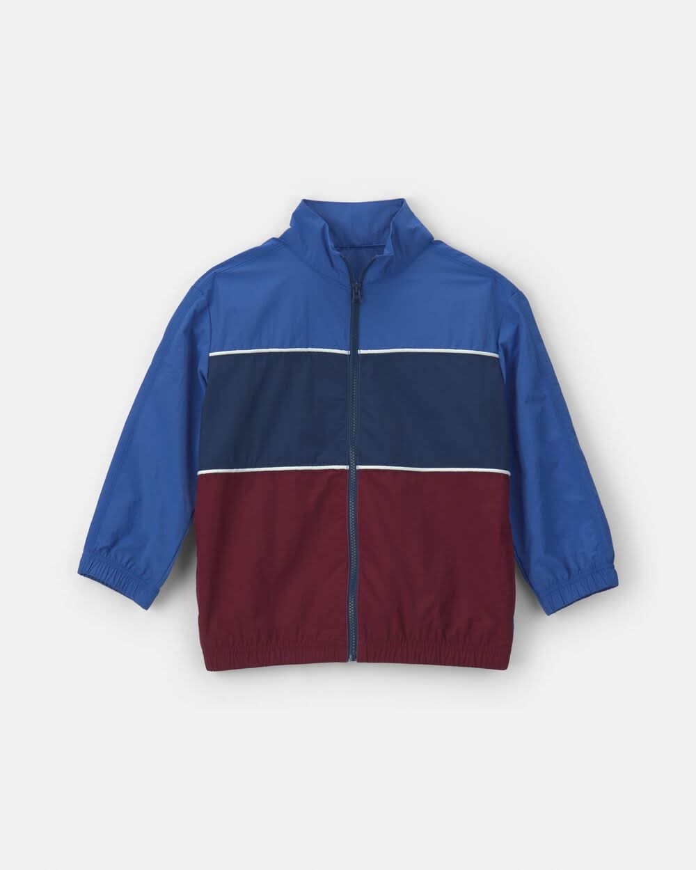 Boys Color Block Zip-Up Jacket - Blue/Burgundy - Blue/Navy Blue/Burgundy - 12