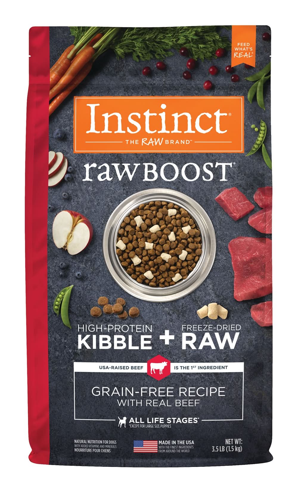 Instinct® Raw Boost Kibble + Freeze-Dried Raw All Life Stages Dry Dog Food  - Raw, Grain Free, Beef (Flavor: Beef, Size: 3.5 Lb)