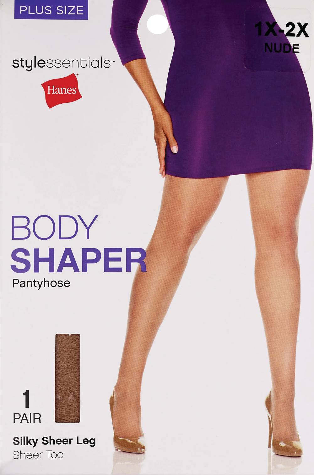 Style Essentials by Hanes Body Shaper Pantyhose Plus Size, Sheer Nude, 1X-2X