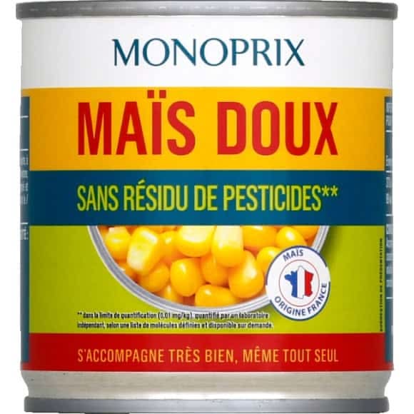 Monoprix - Maïs doux en grains sans résidu de pesticides en conserve (140g)