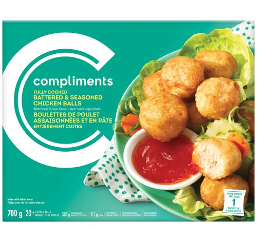 Boulettes De Poulet En Pâtes Sauce Aigre-Douce 700 G / Compliments Frozen Chicken Balls With Sweet & Sour Sauce 700 g