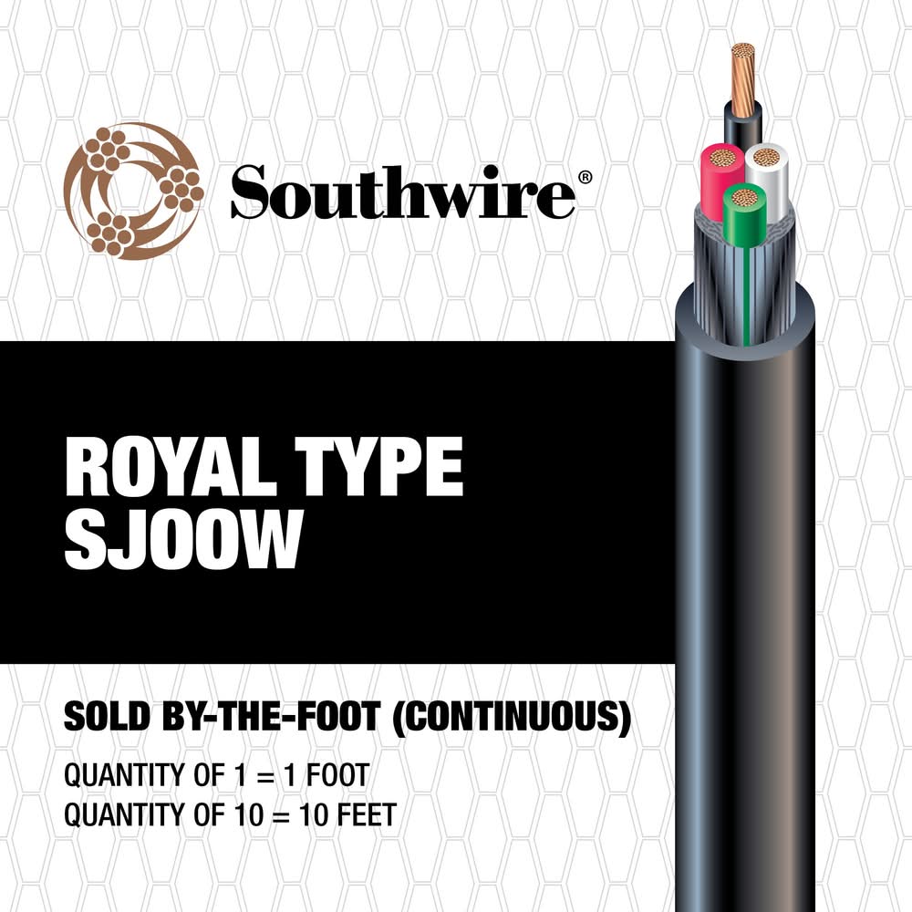 Southwire 1-ft 10-AWG - 4 Black SJOOW Power Cord By-the-foot