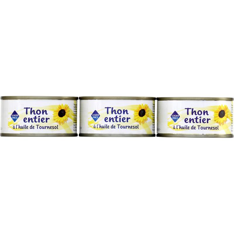 Leader Price - Thon entier à l'huile de tournesol (3 pièces)