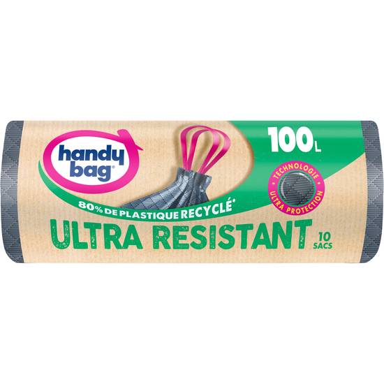 Handy Bag - Sac poubelle poignées coulissante ultra résistant 100 l (10 pièces)
