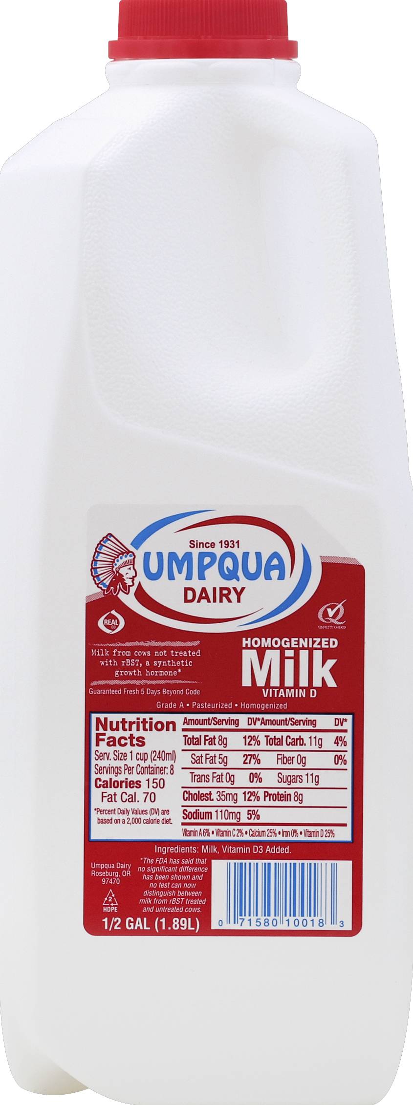 Umpqua Dairy Homogenized Milk (0.5 gal)