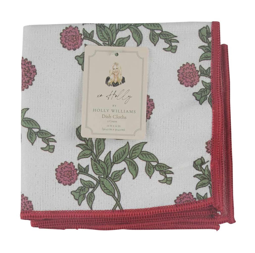 Holly Williams Red Floral Dishcloth Set 12x12 In 2 Pk