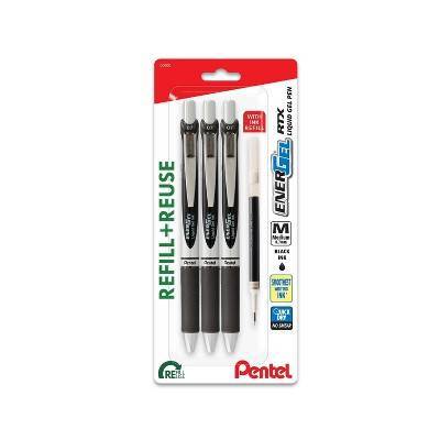 Pentel Energel 3pk Gel Pen Black Ink With +1 Refill