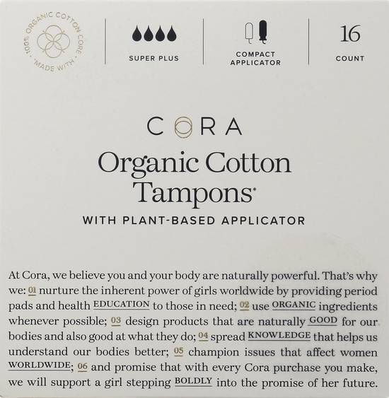 Cora Organic Super Plus Cotton Tampons (16 ct)