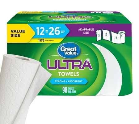 Great Value 2 Ply Ultra Strong & Absorbent Paper Towels (12 ct)