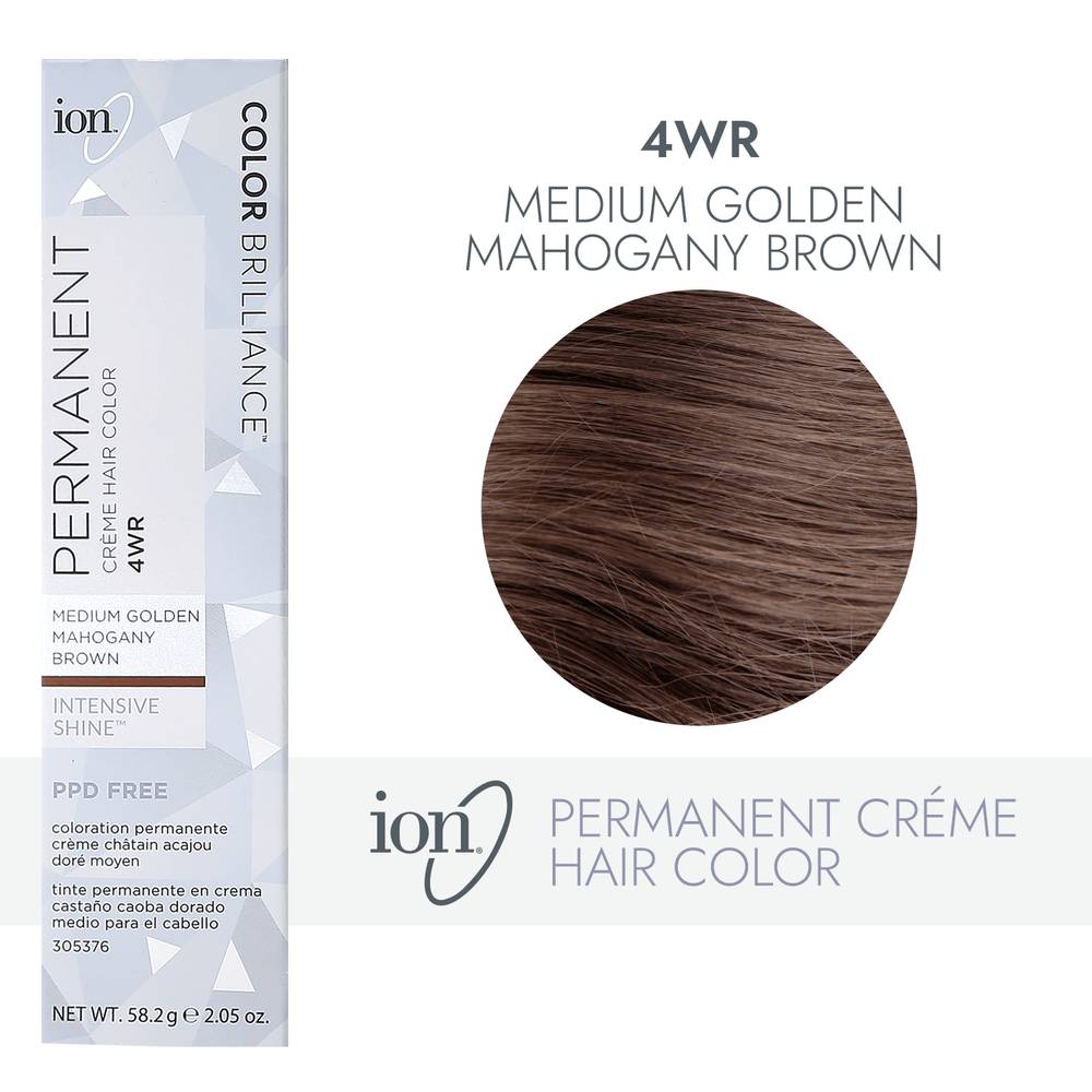 iON Permanent Creme Hair Color, 4WR Medium Golden Mahogany Brown (2.05 oz)