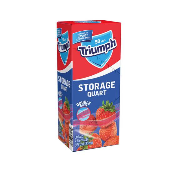 Triumph Double Zipper Quart Storage Bags, 17.8 cm x 19.5 cm (50 ct)