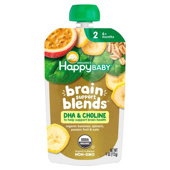 Happy Baby Organics Brain Support Blends 6+ m Bananas Spinach Passion Fruit & Oats Baby Food