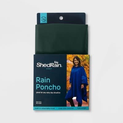 ShedRain Snap & Pull on Closure Poncho, One Size, Dark Green