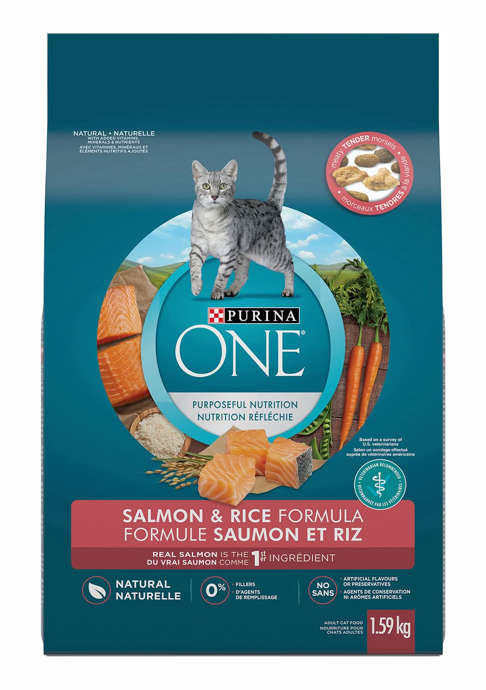 Purina one nourriture sèche pour chats - dry cat food (adulte/saumon & riz)