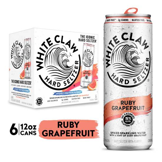 White Claw Hard Seltzer Ruby Grapefruit Gluten Free (6 pack, 12 fl oz)