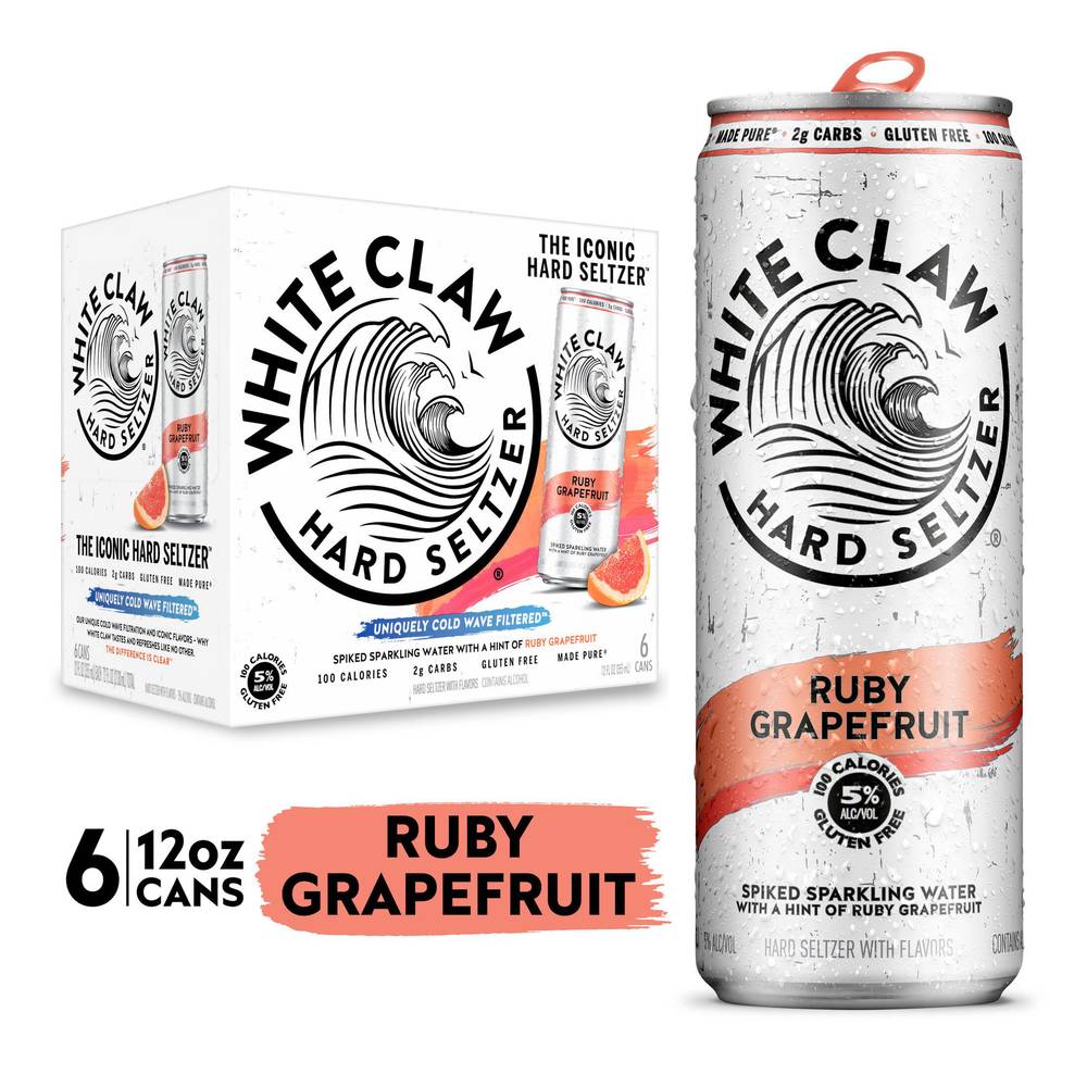 White Claw Hard Seltzer Ruby Grapefruit Gluten Free (6 pack, 12 fl oz)