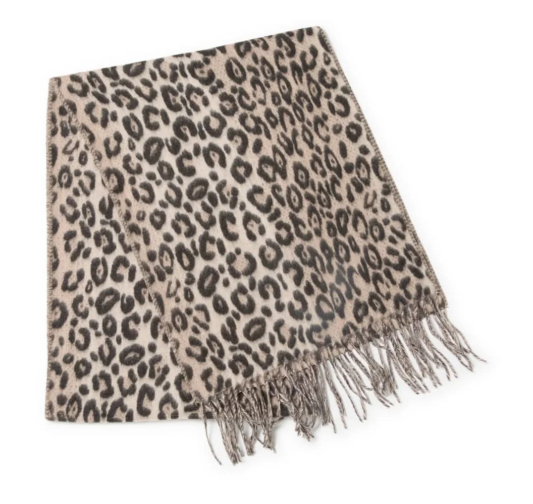 V. Fraas Cashmink Muffler Scarf (Tan Leopard Print One Size)