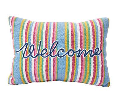 "Welcome" Multi-Color Stripe Outdoor Lumbar Throw Pillow