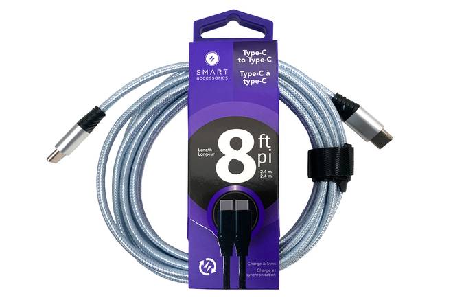 SMART 8FT BRAIDED CABLE TYPE-C TO TYPE-C - COILED