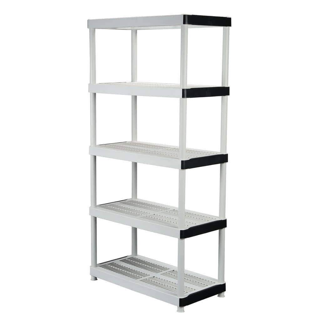 Hdx 5-Tier Easy Assembly Multi-Purpose Plastic Garage Storage Shelving Unit In Gray (36 In. W X 72 In. H X 18 In. D)