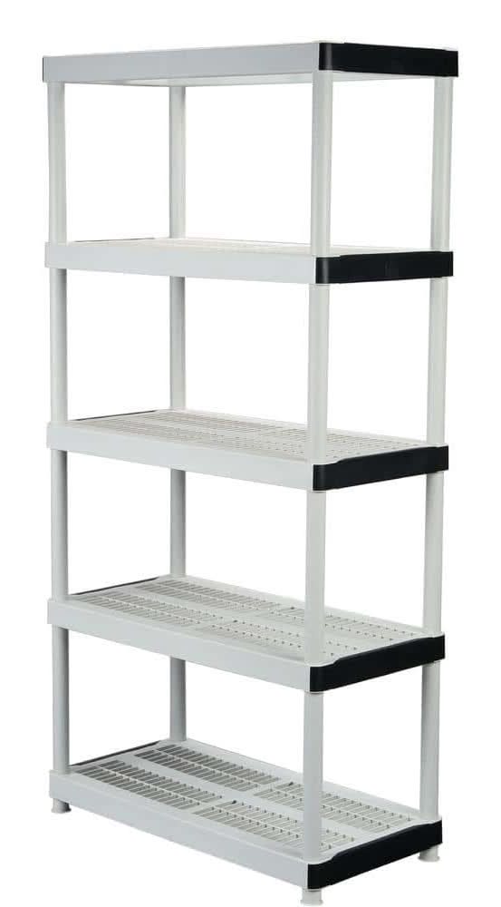 Hdx 5-Tier Easy Assembly Multi-Purpose Plastic Garage Storage Shelving Unit In Gray (36 In. W X 72 In. H X 18 In. D)