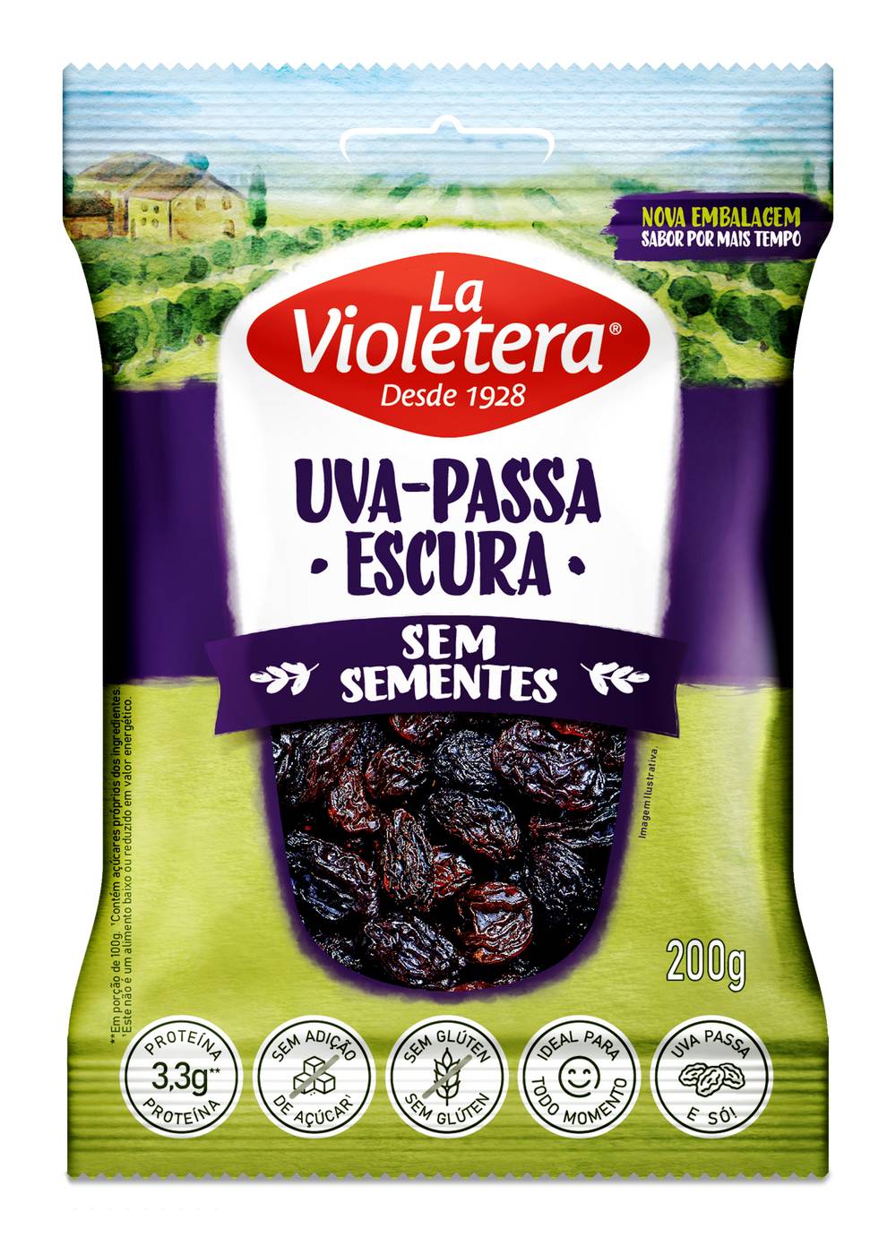 La violetera uva passa escura sem semente (200g)