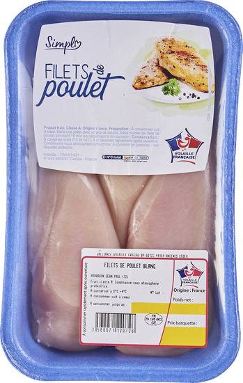 Filets de poulet blanc SIMPL - la barquette de 600g