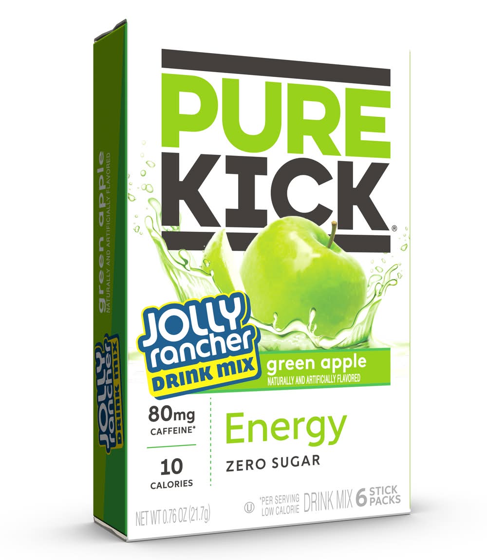 Pure Kick Jolly Rancher Zero Sugar Energy Drink Mix, Green Apple (0.76 oz, 6 ct)