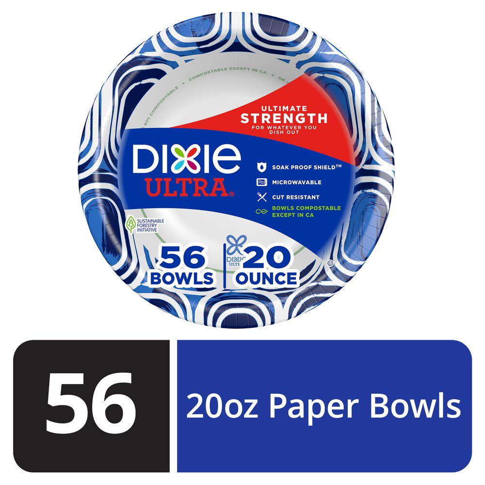 Dixie Ultra Ultimate Strength Paper Bowls 20 oz, White (56 ct)