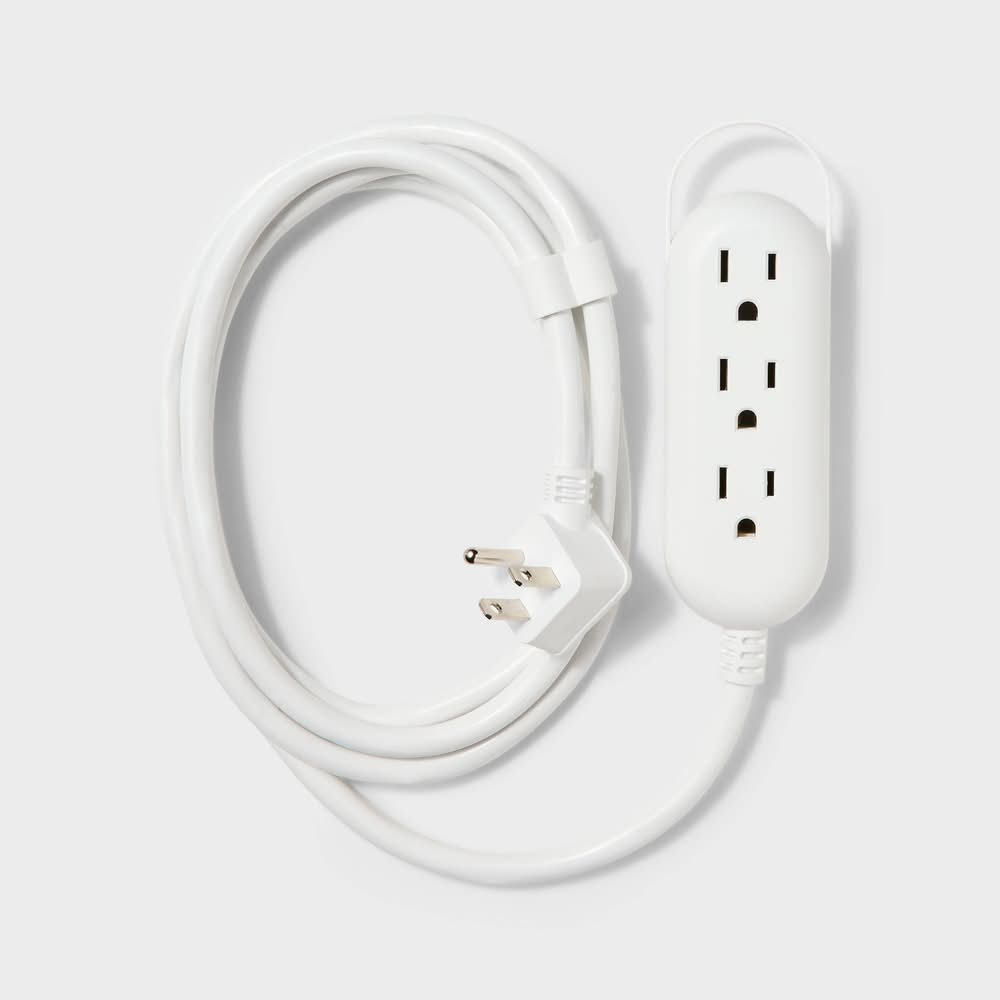 Heyday Flat Plug 3 Outlet Indoor Extension Cord, 6 ft-S, White